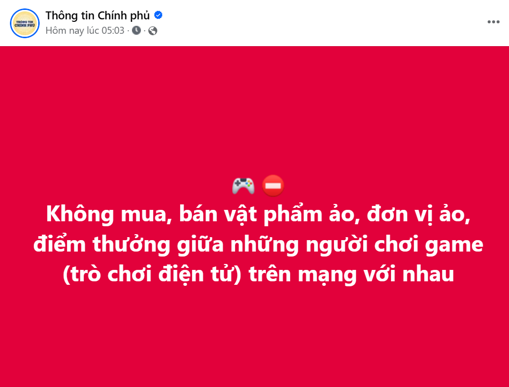 Chính phủ Việt Nam đã ban hành Nghị định 147/2024/NĐ-CP, quy định rõ ràng về việc không mua bán vật phẩm ảo, đơn vị ảo, điểm thưởng giữa những người chơi game trên mạng