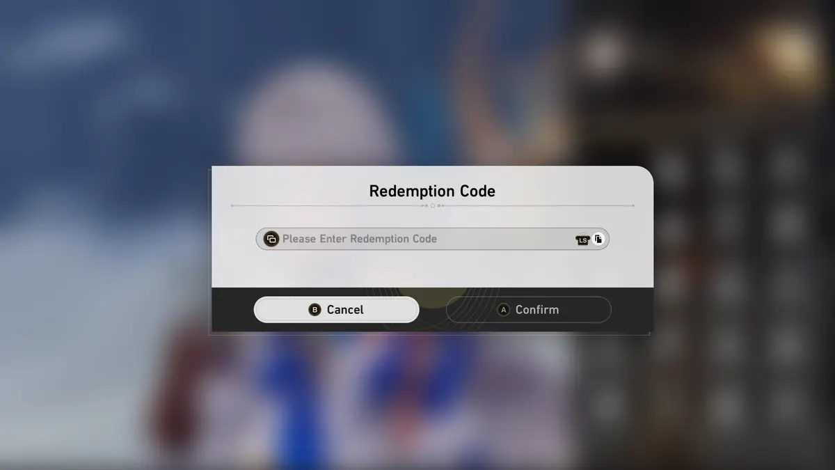 Nhập mã code vào ô Redemption code và nhấn xác nhận