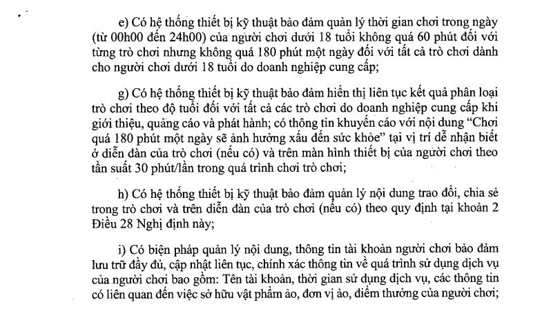 Trích trang 63, Nghị định 147/2024/NĐ-CP - Người dưới 18 tuổi không được chơi một game quá 60 phút