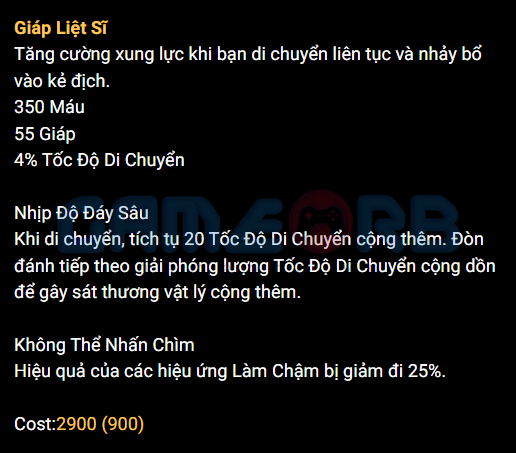 Giáp Liệt Sĩ mang lại khả năng di chuyển để lao vào đội hình đối phương