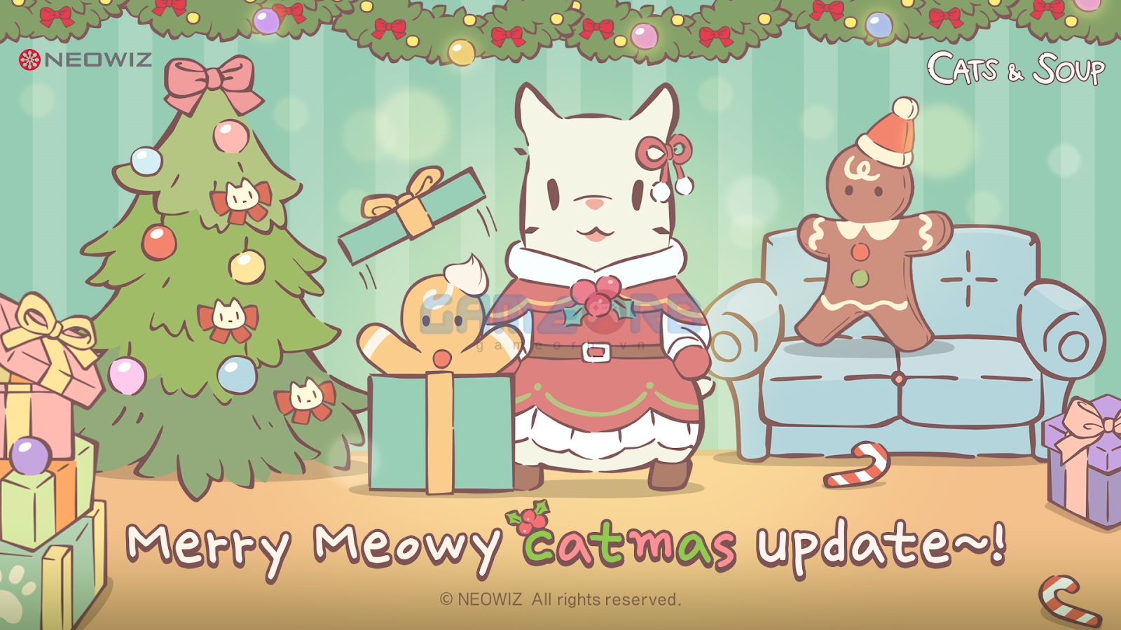 Tựa game mô phỏng nuôi mèo Cats & Soup sẽ mang đến không khí Giáng sinh vui tươi với bản cập nhật Pink Christmas