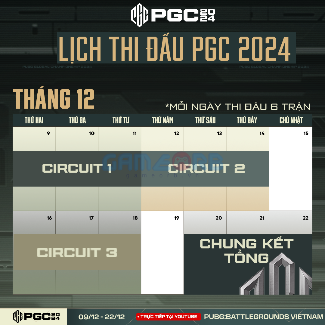 Lịch thi đấu PGC 2024  chi tiết