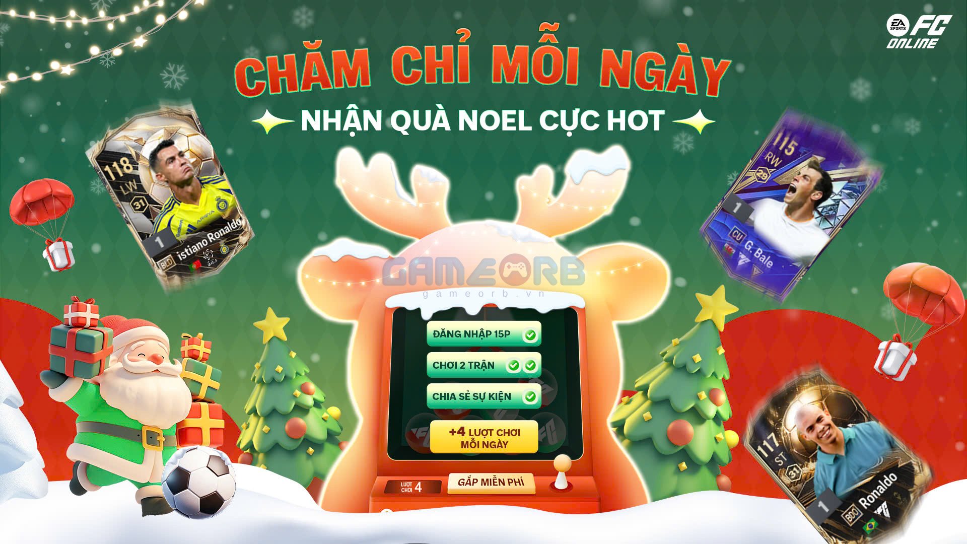 Các HLV chỉ cần hoàn thành những nhiệm vụ đơn giản để nhận lượt gắp bóng miễn phí với cơ hội nhận quà ngẫu nhiên siêu giá trị trong Mega Xmas Fest