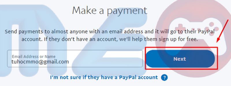 Nhập email của người nhận, email này cần trùng khớp với email đăng ký tài khoản PayPal của họ