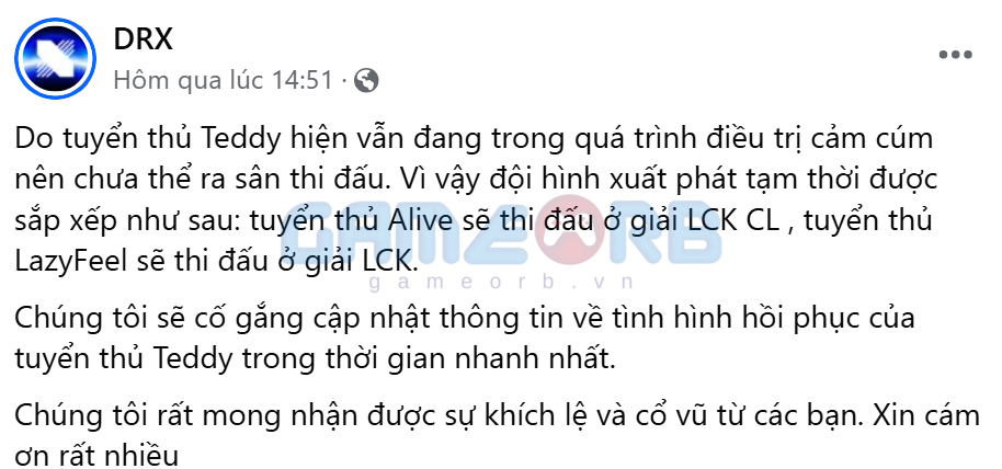 Thông báo mới nhất trên trang chủ DRX