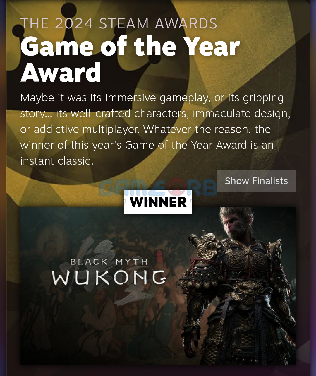 Black Myth Wukong đã giành giải thưởng cao nhất Game of the Year tại Steam Awards 2024