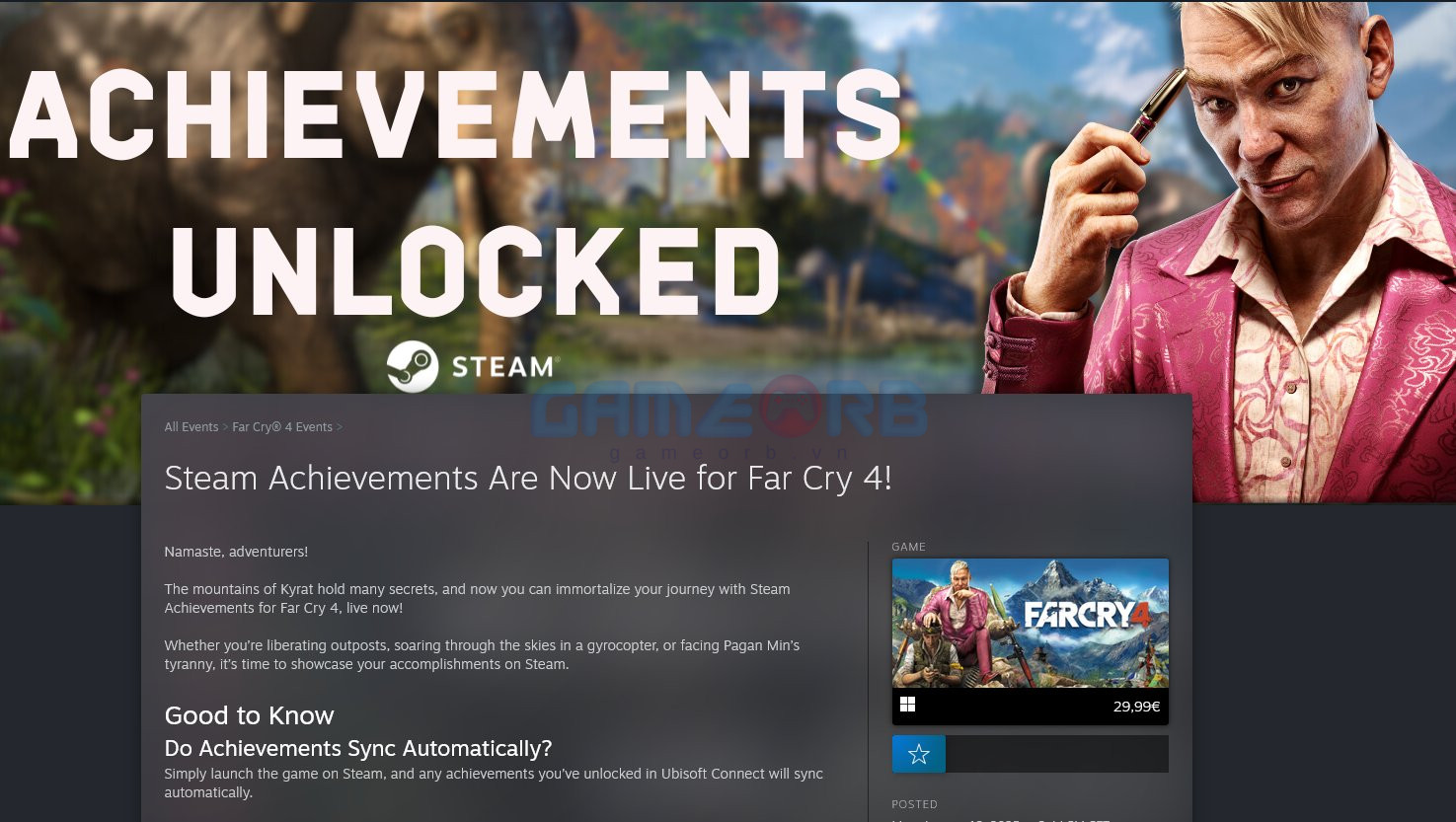 Ubisoft cập nhật thành tích Steam cho Far Cry 4