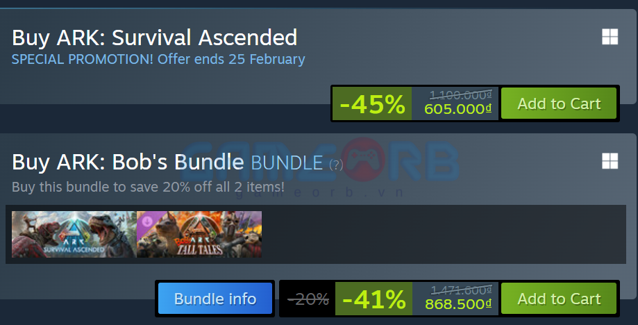 Ark: Survival Ascended hiện đang được giảm giá 45% trên Steam, chỉ còn 24,74 USD (605.000 VND)