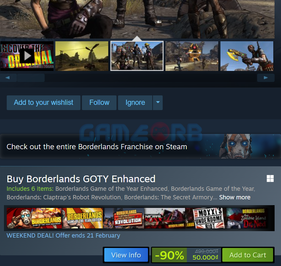 Borderlands: Game of the Year Enhanced hiện đang được giảm giá lên tới 90%, chỉ còn khoảng 50.000 đồng