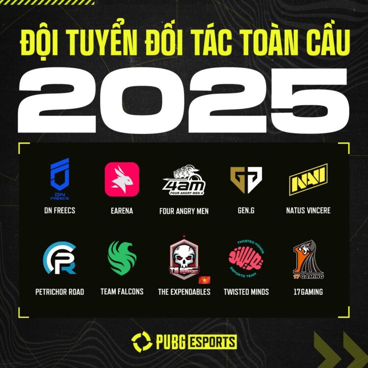 PUBG Esports công bố 10 đội tuyển đối tác toàn cầu cho mùa giải 2025