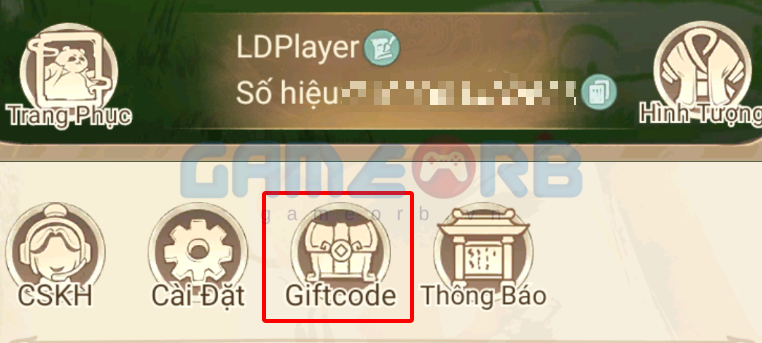 Bước 2: Chọn mục giftcode trong menu.