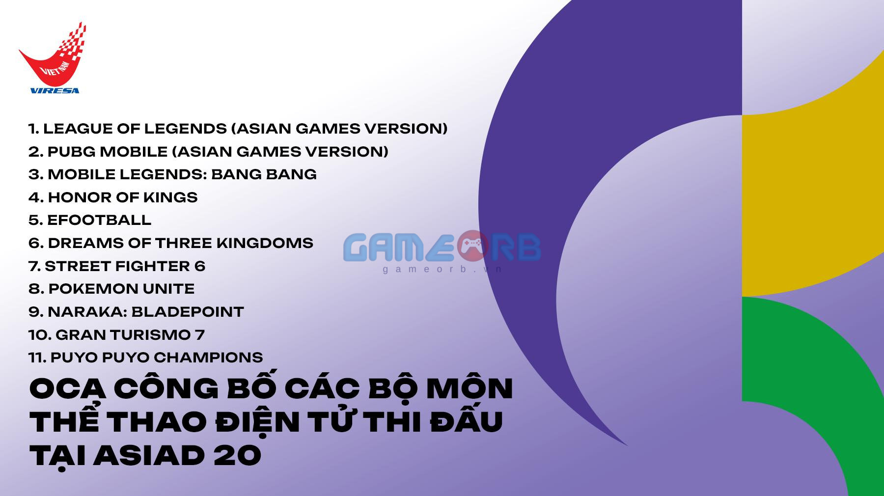 11 tựa game được lựa chọn tại ASIAD 2026