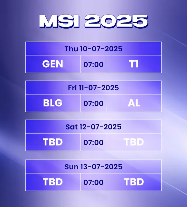 Lịch thi đấu MSI 2025 mới nhất.